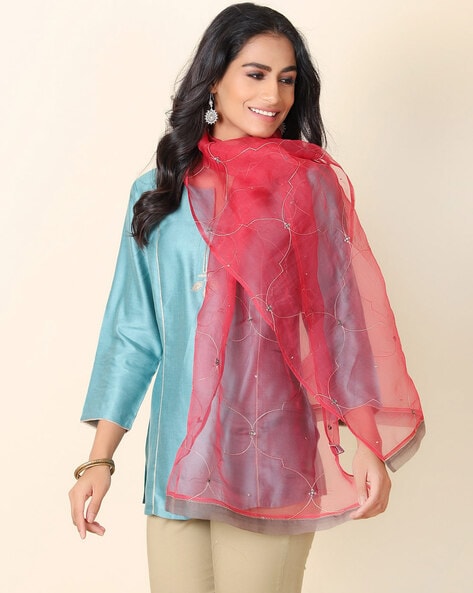Embroidered Stole with Stitched Border Price in India
