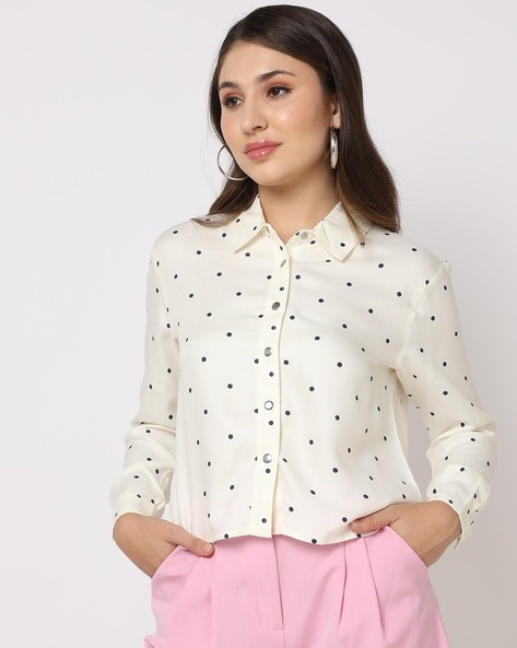 Polka dot 2024 dress shirt womens