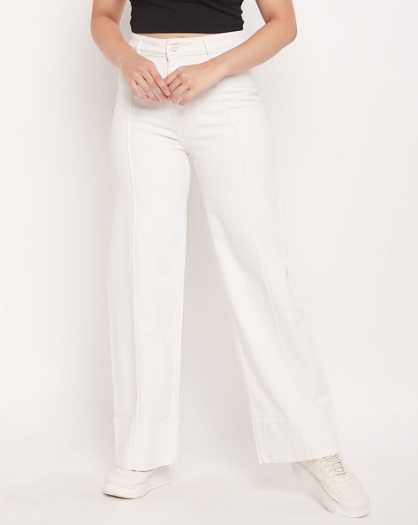 Buy Women White Regular Fit Solid Twill Parallel Trousers - Trousers for  Women | Sassafras.in