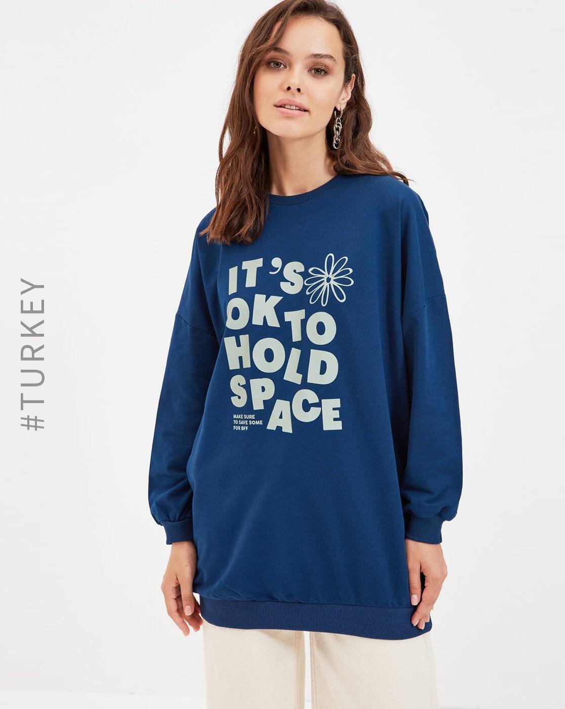 Buy Indigo Sweatshirt u0026 Hoodies for Women by TRENDYOL Online | Ajio.com