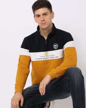 Buy Mustard Yellow & Black Sweatshirt & Hoodies for Men by LEE