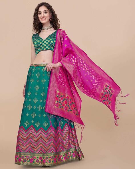 Teal Green Georgette Sequinned Pleated Lehenga