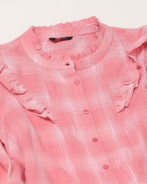 Checked Shirt with Ruffled Trim