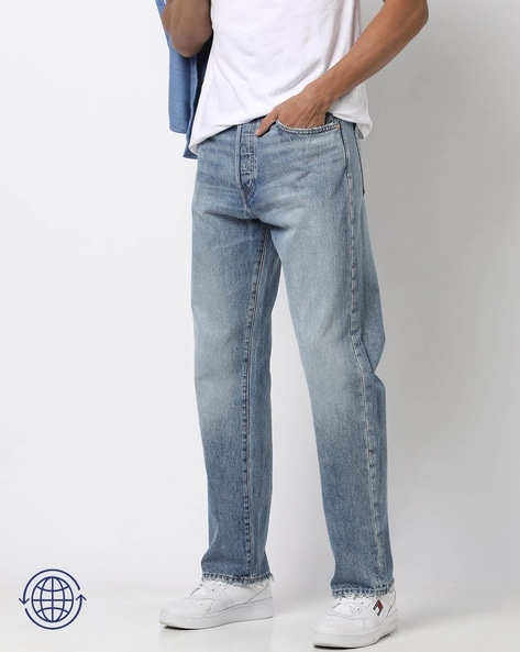 Heavily Washed Straight Fit Jeans