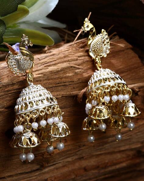 Women's Blue & Gold-Plated Enamelled Dome Shaped Jhumkas - Anikas Creation  | Blue gold, Gold, Plating