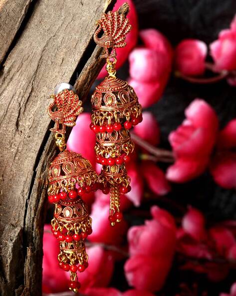 Shrinkhala Beaded Earrings in Red – chamkili.com