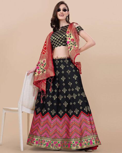 BIPIN ENTERPRISE Embroidered Semi Stitched Lehenga Choli (Black)