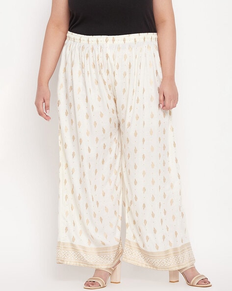 Floral Print Palazzos with Elasticated Drawstring Waistband Price in India
