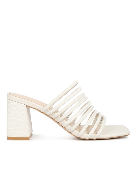 White leather block online heel