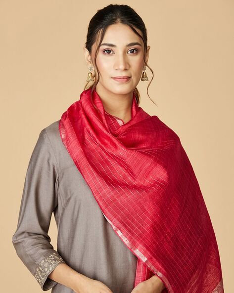 Women Striped Stole with Stitched Border Price in India