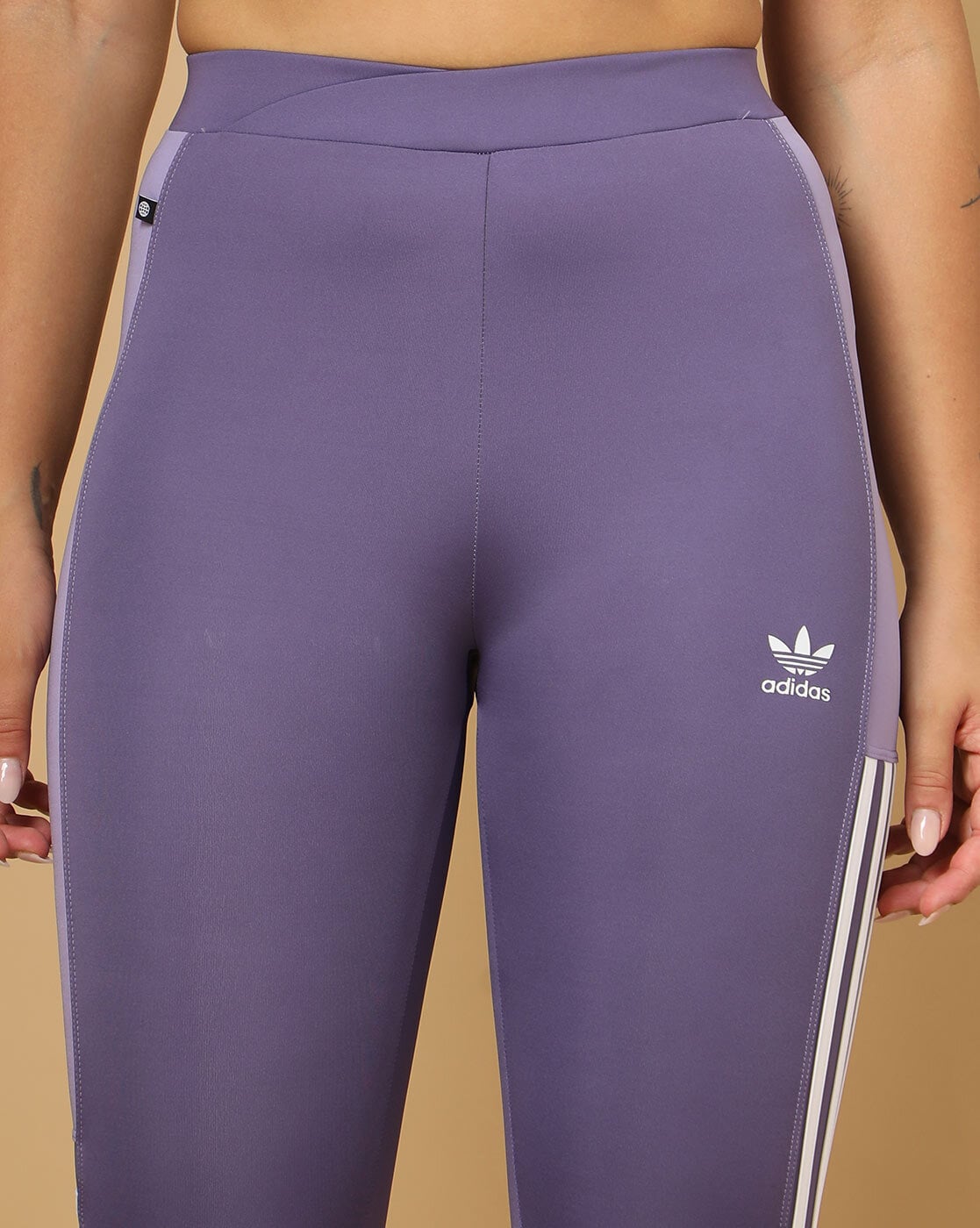 Athletic Sportswear Ladies High Waist Stripe Leggings Purple
