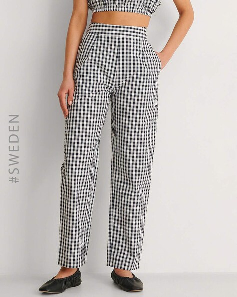 Black and White Gingham Pants - Trouser Pants - High Waisted Pant