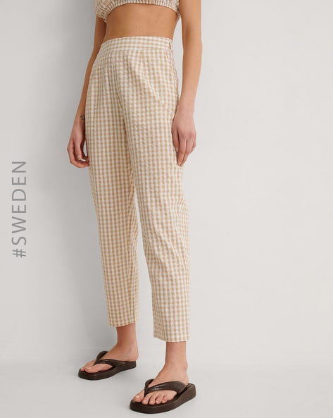 Cigarette trousers  Light beigeChecked  Ladies  HM IN