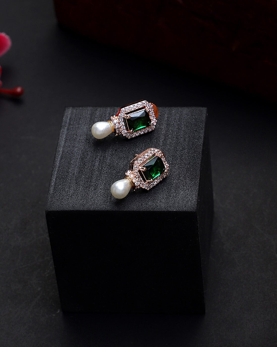Buy Emerald Moissanite Polki Embellished Stud Earrings by Sica Jewellery at  Aza Fashions