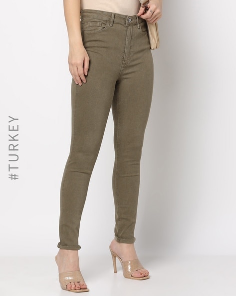 H&M+ High Waist Jeggings - Dark khaki green - Ladies