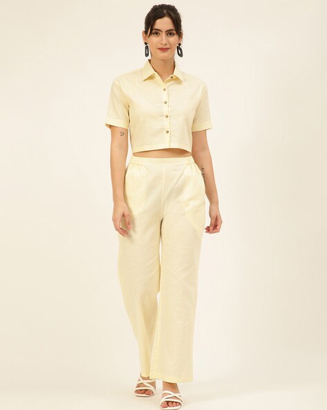 Unique Fashion Trouser Suit in Cream Beige Embroidered Fabric LSTV111669