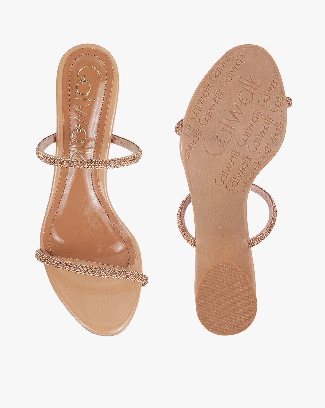 Buy CATWALK Gold Womens Embellished Clear Heel Slip Ons | Shoppers Stop