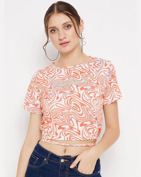 Buy Trend Arrest Orange & White Floral Print Crop Top for Women