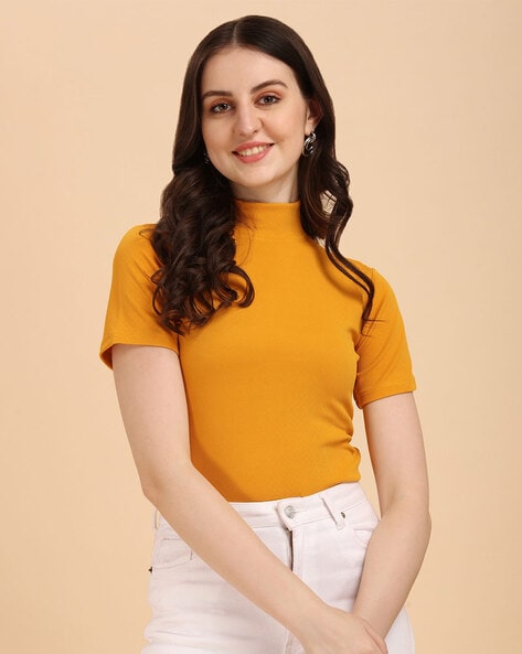 Mustard mock outlet neck top