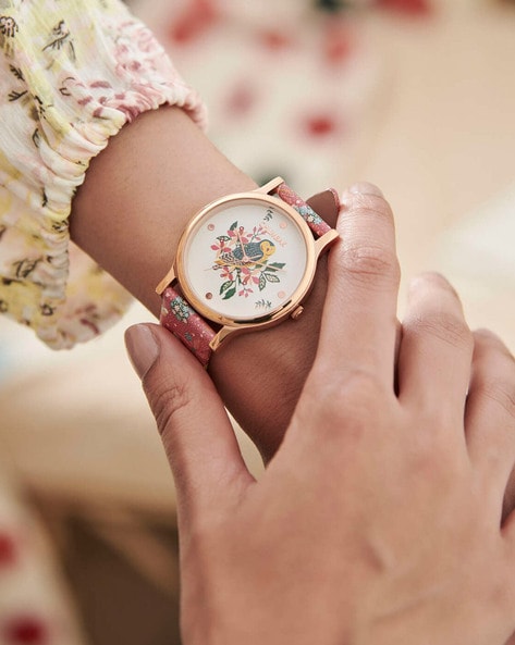 Abstract Florals 30mm White & Rose Gold Mesh Watch | Olivia Burton London