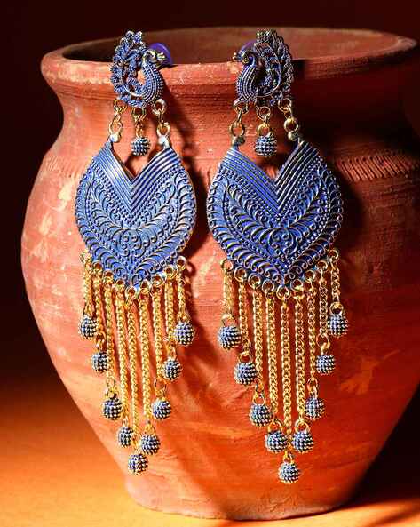 Anika's Creation Peacock Design Beaded Dangler Earrings