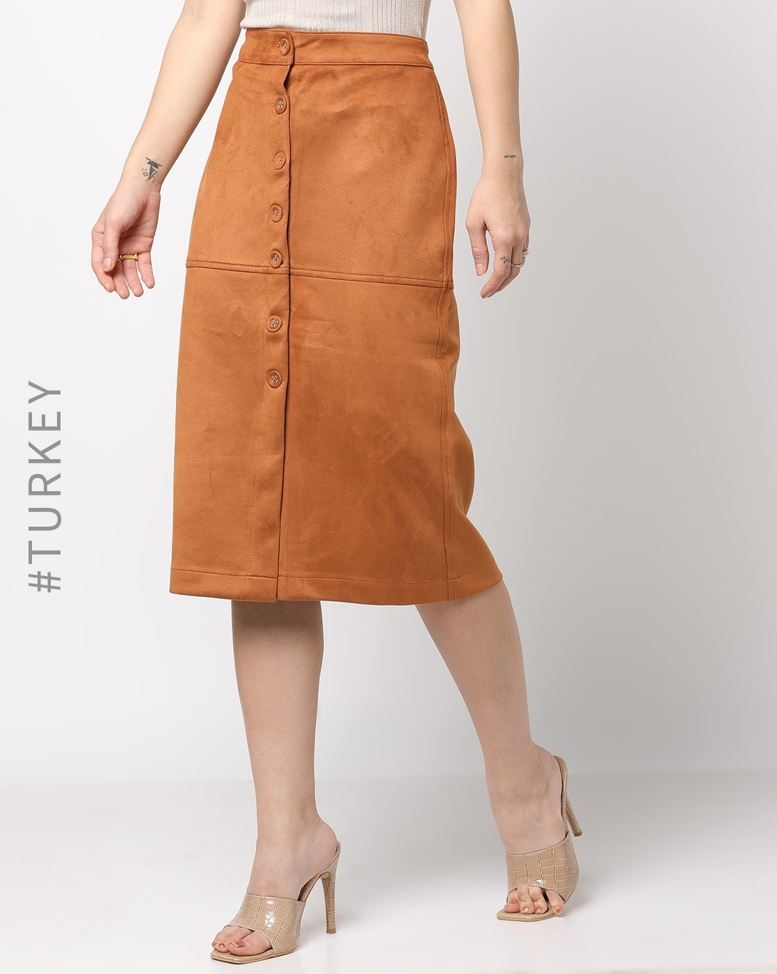 Button skirt cheap brown