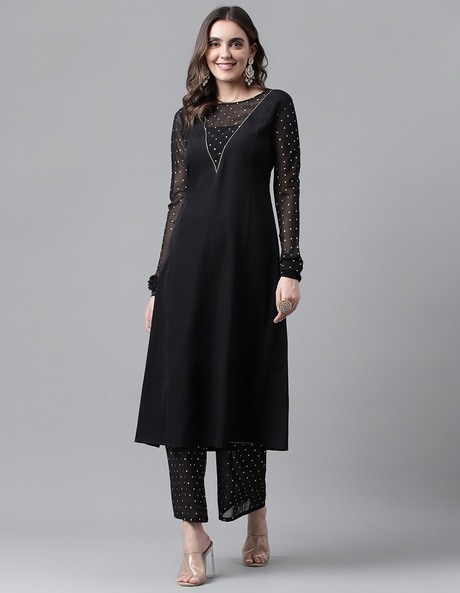Polka-Dot Print A-Line Kurta with Palazzo Set