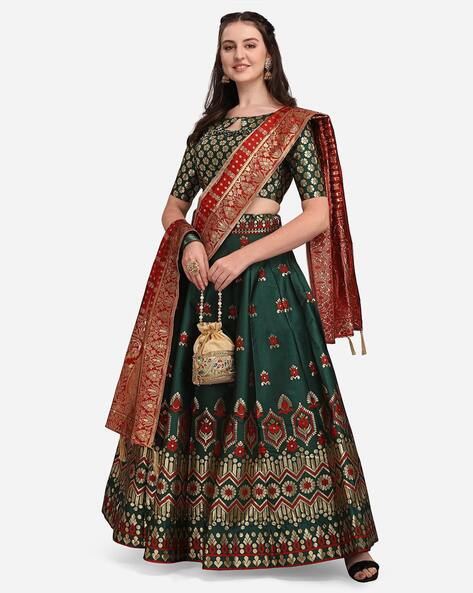 Buy HALFSAREE STUDIO Latest Banarasi Lehenga with Double Dupatta at  Amazon.in