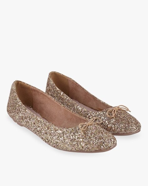 Catwalk Shimmery Ballerinas with Bow-Accent