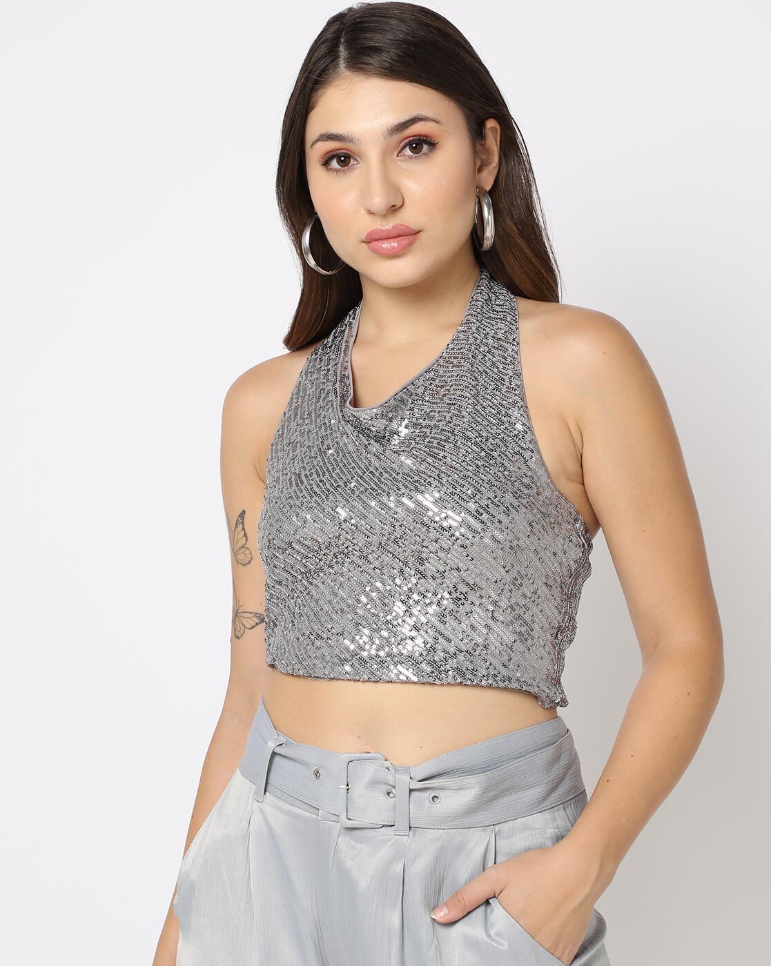 Black Lace Sheer Halter Crop Top at Rs 1299.00, Crop Top