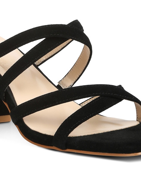 New Look Wide Fit Black Leather-Look 2 Part Block Heel Sandals |  littlewoods.com
