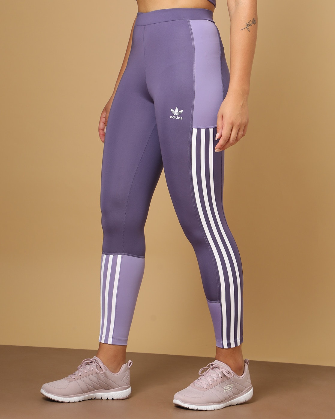 adidas L92521 Womens Purple Linear Logo High-Waisted Leggings Size M 