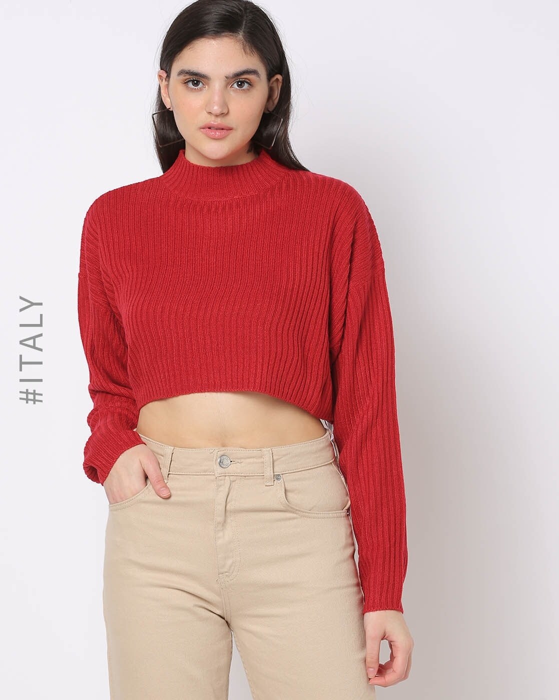 Red crop store top sweater