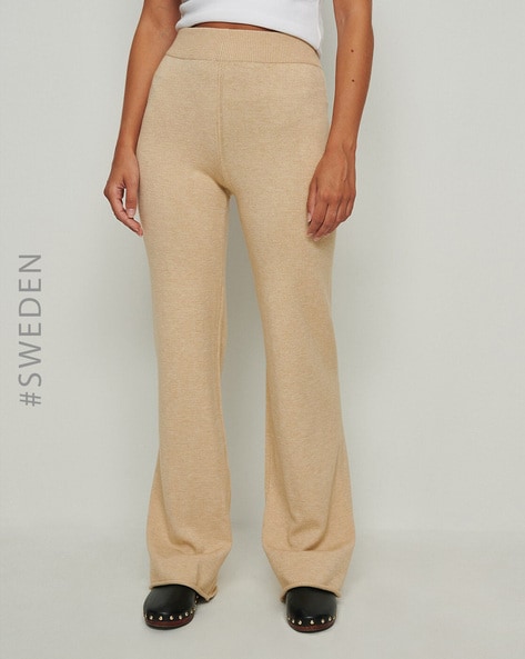 Knitted Wide-Leg Flat-Front Trousers