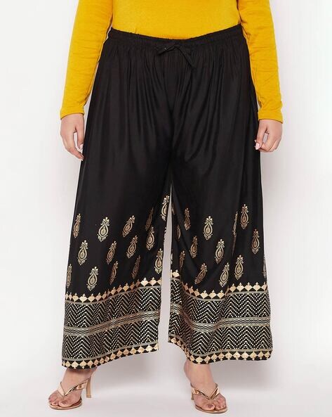 Paisley Print Palazzos with Elasticated Drawstring Waistband Price in India