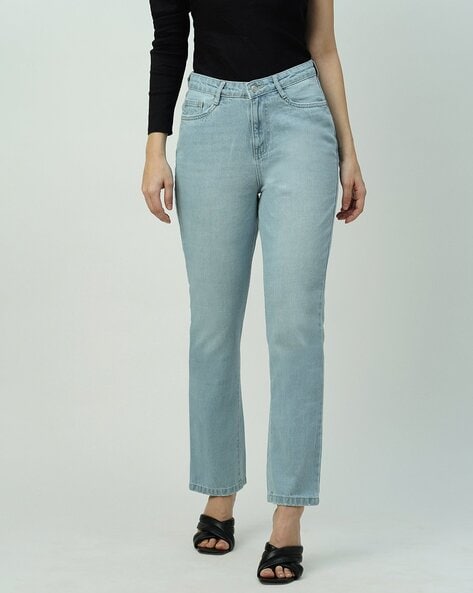 K5094 Lightly Washed High-Rise Mini Flared Jeans