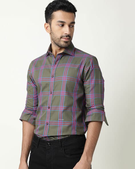 Rare Rabbit Men Checked Slim Fit Shirt