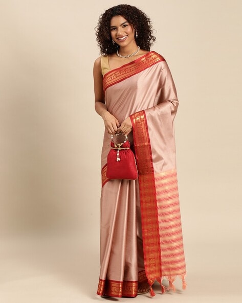 Sandal Shaded Silk Saree With Two Coloured Thread Work – Kumaran Silks