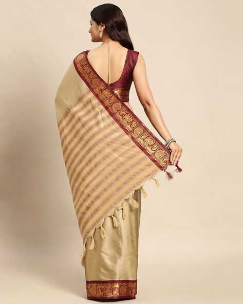 Beige Silk Saree With Blouse 262548