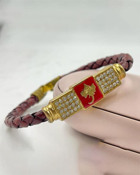 CHARMS Gold-Plated Lord Ganesha American Diamond-Studded Wristband