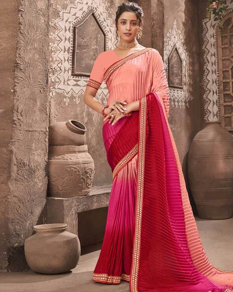 Miraculous Peach And Pink Georgette Saree Online | Bagtesh Fashion