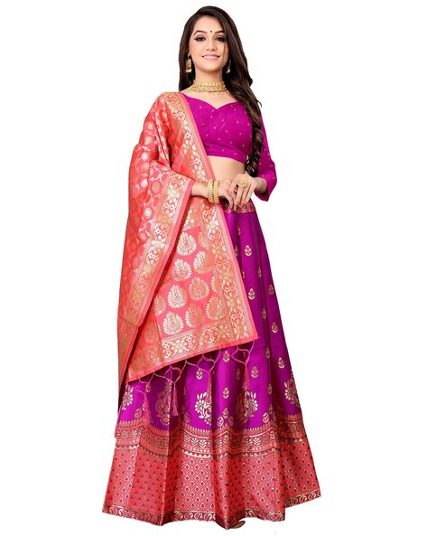 Pink Indian Bridal Lehenga Choli Set In Net Silk SIF128216 – Siya Fashions