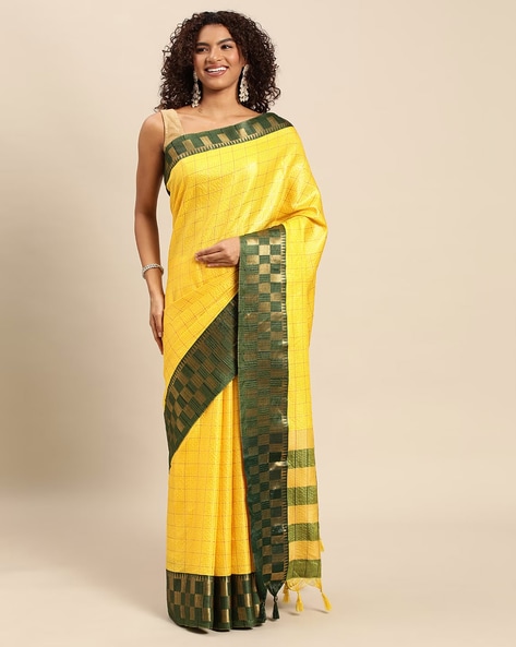 CM - Yellow weaving silk Saree - Silk Sarees - Sarees - Indian