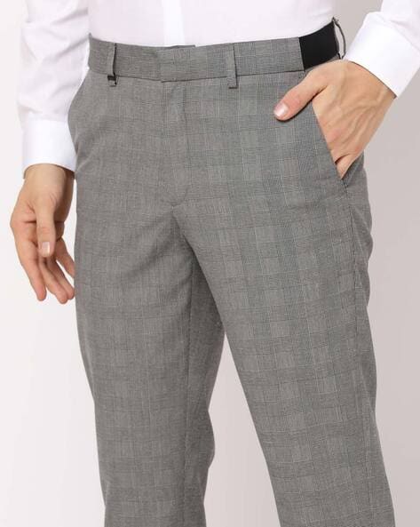 River Island Dark Grey Check Skinny Fit Smart Trousers in Grey for Men |  Lyst UK