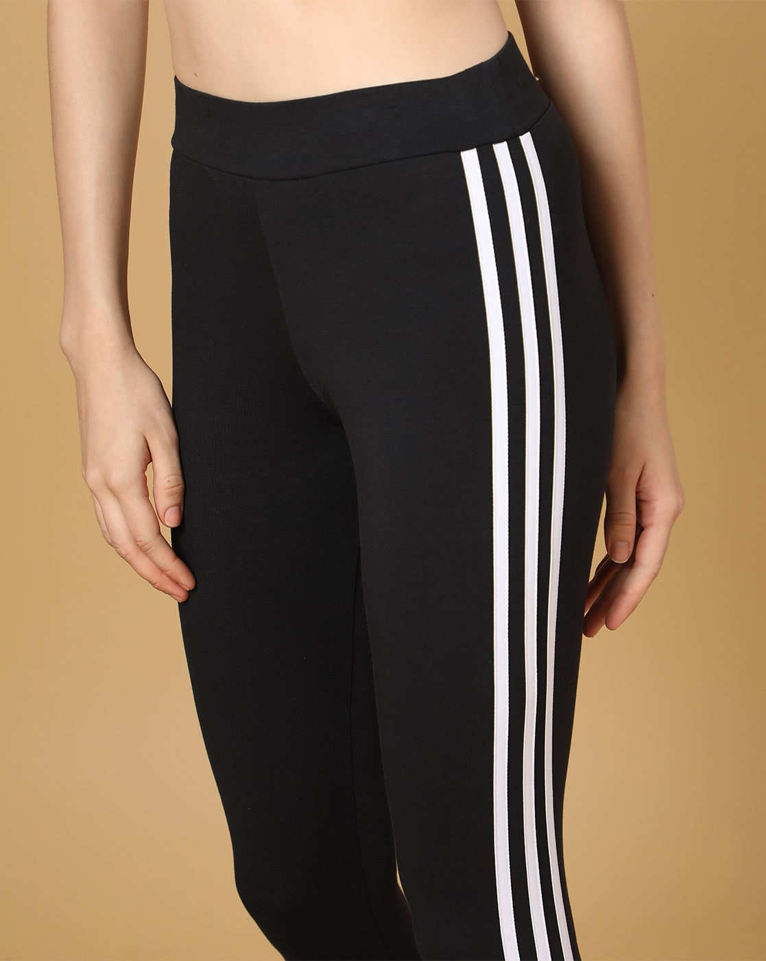 Cotton high waist leggings with side stripes, 7-15 years, black, Adidas  Originals