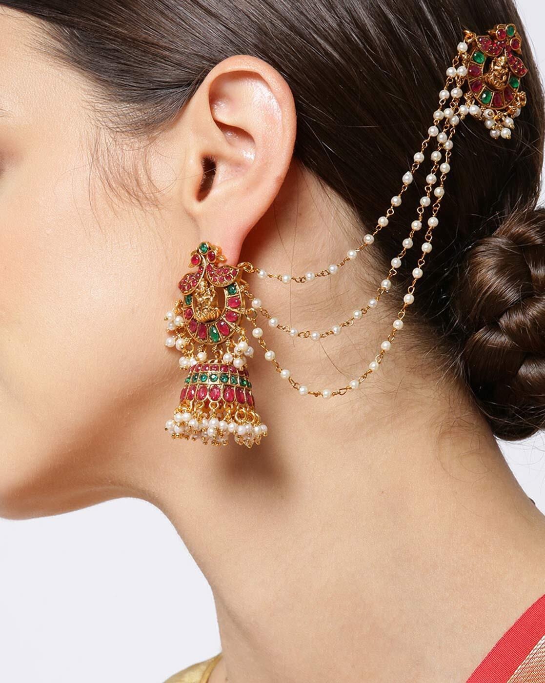 22K Gold, Emerald, & Ruby Antique Jhumka Earrings (21.6gm) – Virani Jewelers