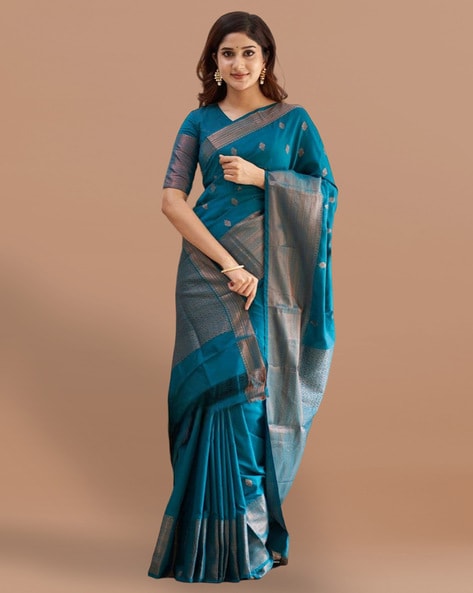 Woven Kanjeevaram Saree with Contrast Border