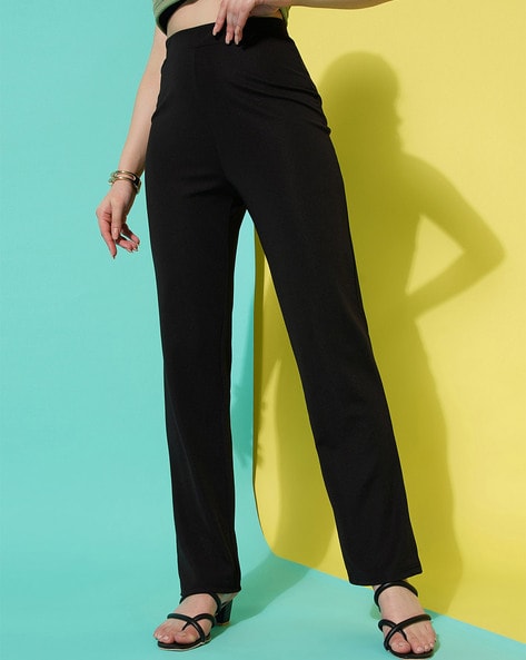 Wholesale Women Black Pleated Straight Stretchable Pants – Tradyl