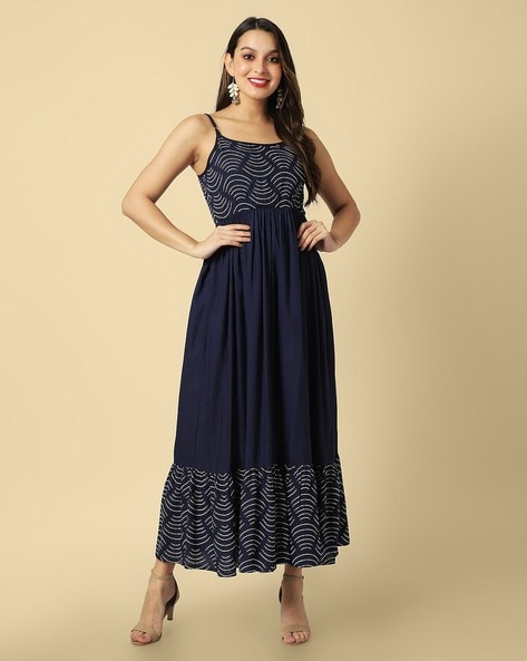 Daevish Women Maxi Blue, White Dress - Buy Daevish Women Maxi Blue, White  Dress Online at Best Prices in India