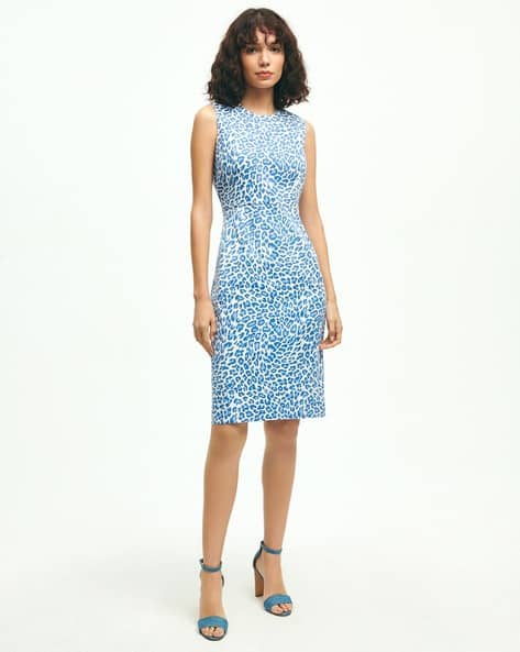 Buy BROOKS BROTHERS Cotton Animal Print Sheath Dress Blue Color